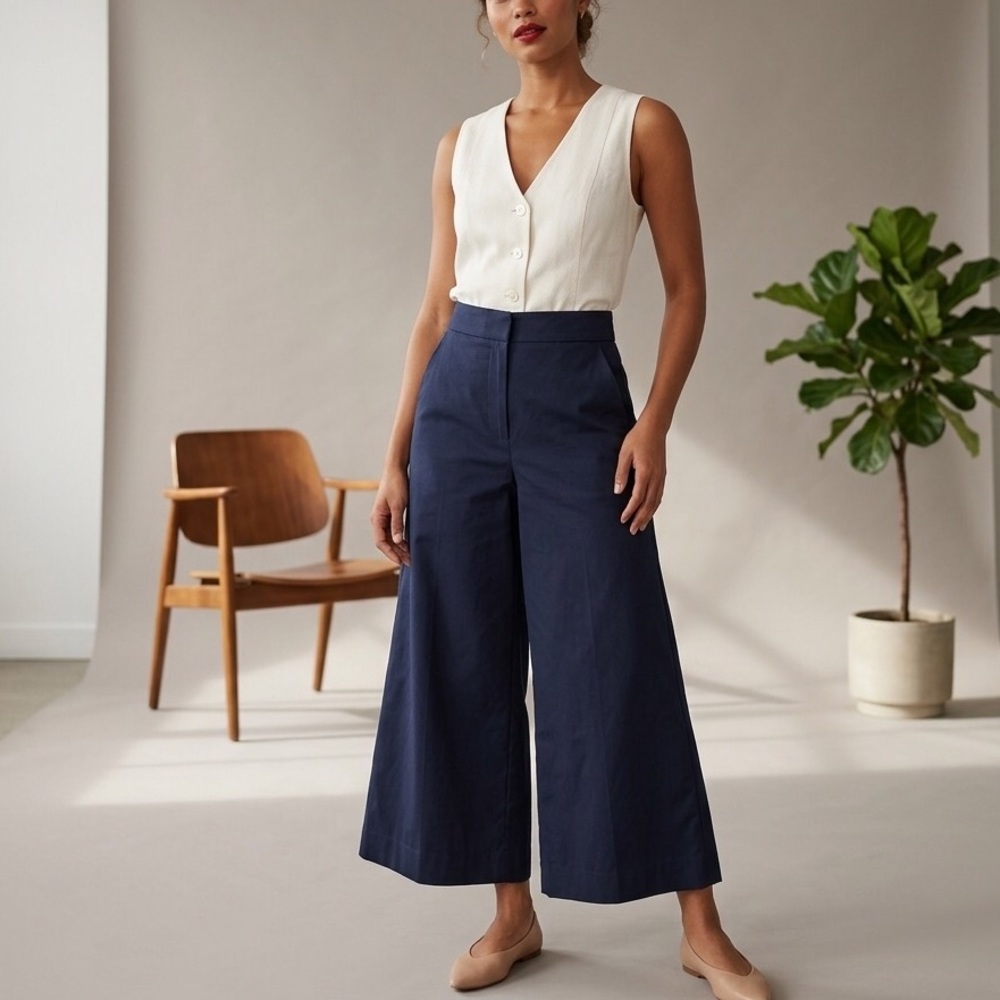 Aritzia Babaton High Rise Wise Leg Culotte Pants /Navy Blue / Size 00